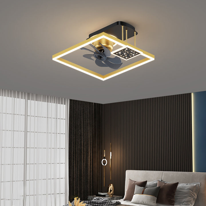Ventilador de techo LED semiempotrado contemporáneo nórdico cuadrado de hierro aluminio acrílico para dormitorio 