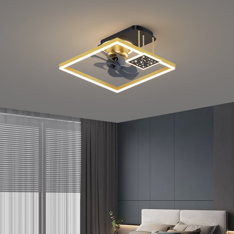 Zeitgenössisches nordisches quadratisches Eisen-Aluminium-Acryl-LED-Deckenventilatorlicht für das Schlafzimmer 