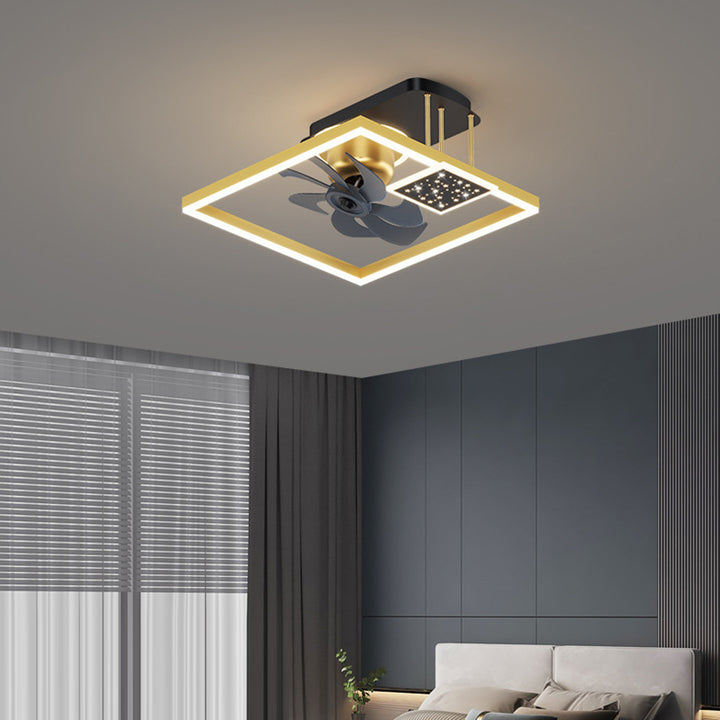 Zeitgenössisches nordisches quadratisches Eisen-Aluminium-Acryl-LED-Deckenventilatorlicht für das Schlafzimmer 