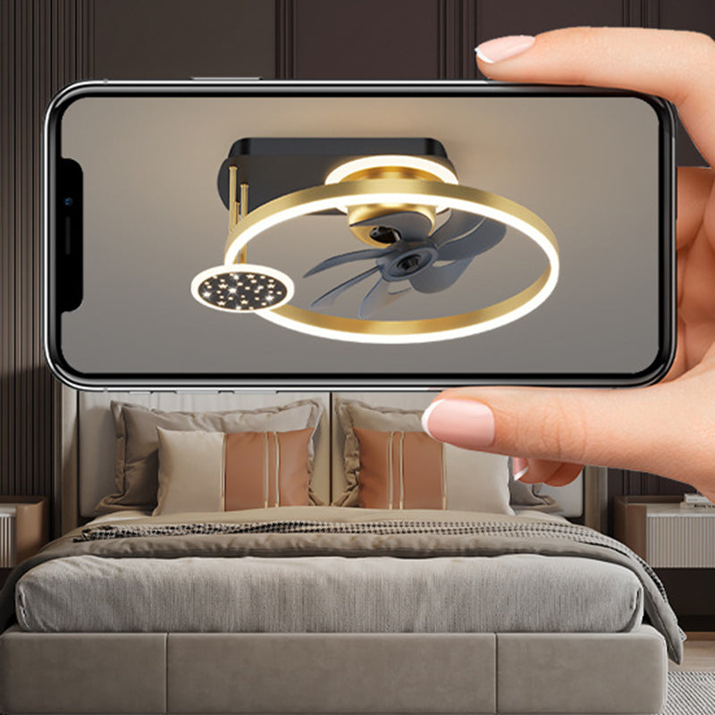 Zeitgenössisches nordisches quadratisches Eisen-Aluminium-Acryl-LED-Deckenventilatorlicht für das Schlafzimmer 