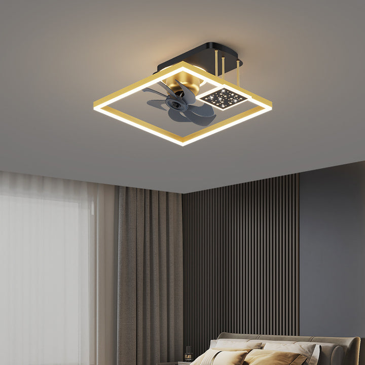 Ventilador de techo LED semiempotrado contemporáneo nórdico cuadrado de hierro aluminio acrílico para dormitorio 