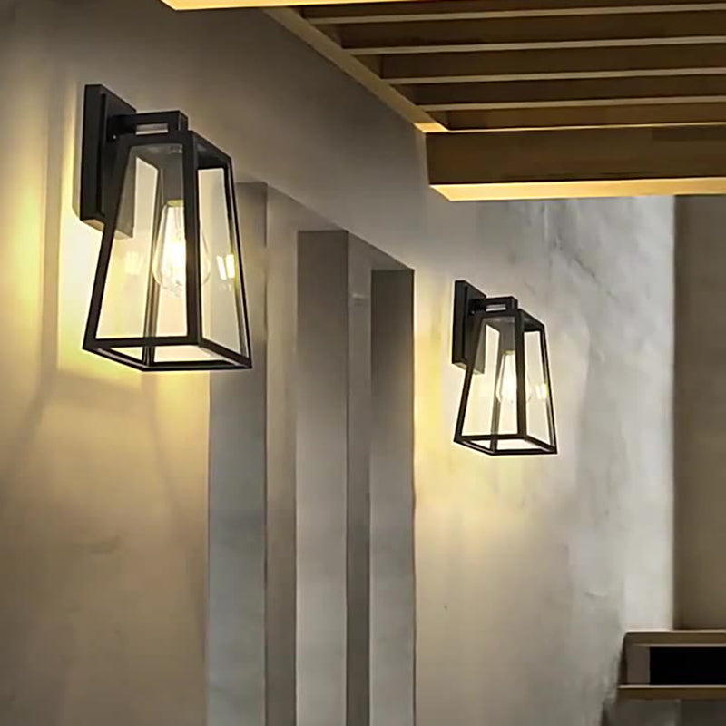 Applique Murale Moderne Minimaliste Trapézoïdale en Aluminium et Verre à 1 Lumière pour Patio Extérieur 