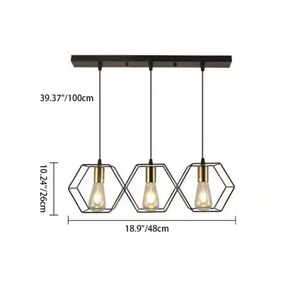 Lustre d'île contemporain hexagonal en fer et aluminium à 3 lumières pour salle à manger 