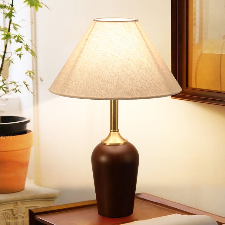 Traditionelle französische Kuppel aus Gummibaumholz und Kupferstoff 1-Licht Tischlampe für das Schlafzimmer 