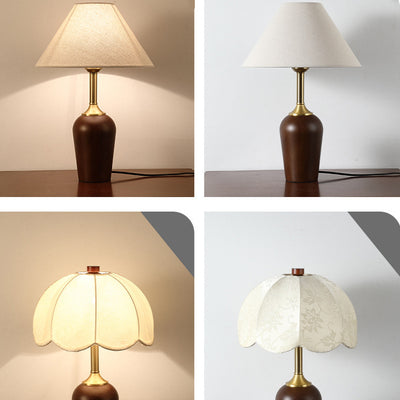 Traditionelle französische Kuppel aus Gummibaumholz und Kupferstoff 1-Licht Tischlampe für das Schlafzimmer 