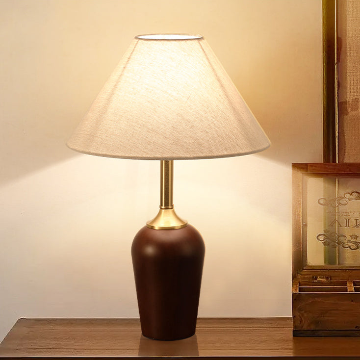 Traditionelle französische Kuppel aus Gummibaumholz und Kupferstoff 1-Licht Tischlampe für das Schlafzimmer 