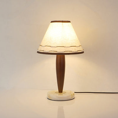 Table Lamp Mid-Century Modern Solid Wood & Marble with Tapered Fabric Shade for Bedroom