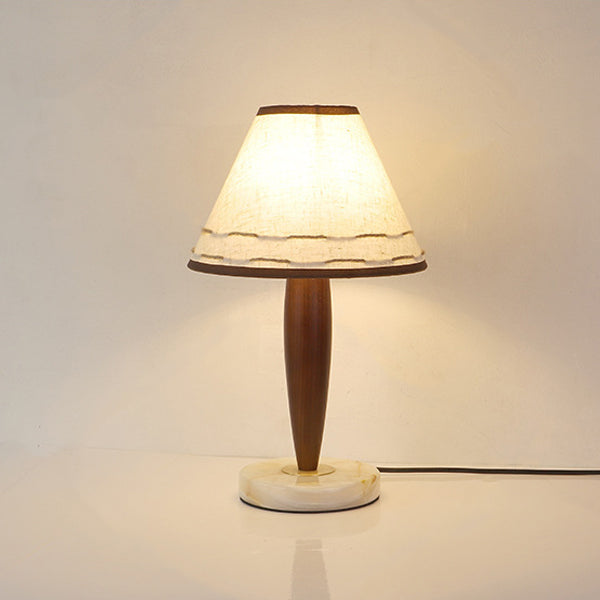 Table Lamp Mid-Century Modern Solid Wood & Marble with Tapered Fabric Shade for Bedroom