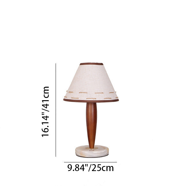 Table Lamp Mid-Century Modern Solid Wood & Marble with Tapered Fabric Shade for Bedroom
