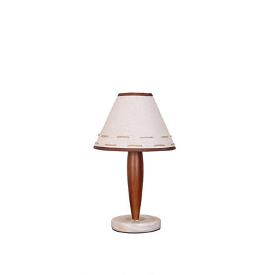Table Lamp Mid-Century Modern Solid Wood & Marble with Tapered Fabric Shade for Bedroom