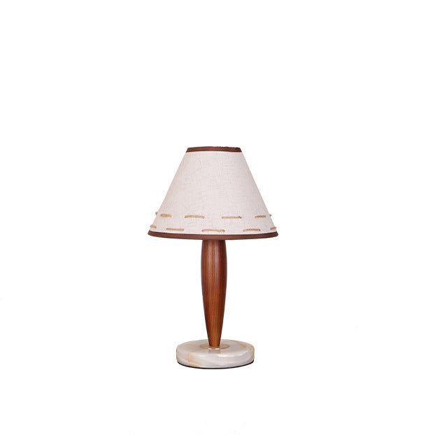 Table Lamp Mid-Century Modern Solid Wood & Marble with Tapered Fabric Shade for Bedroom