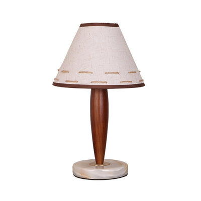 Table Lamp Mid-Century Modern Solid Wood & Marble with Tapered Fabric Shade for Bedroom