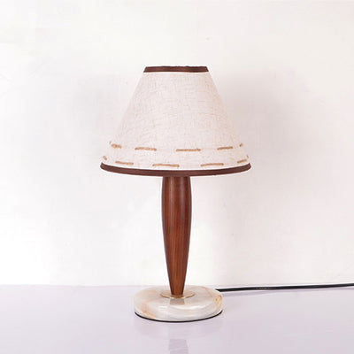 Table Lamp Mid-Century Modern Solid Wood & Marble with Tapered Fabric Shade for Bedroom