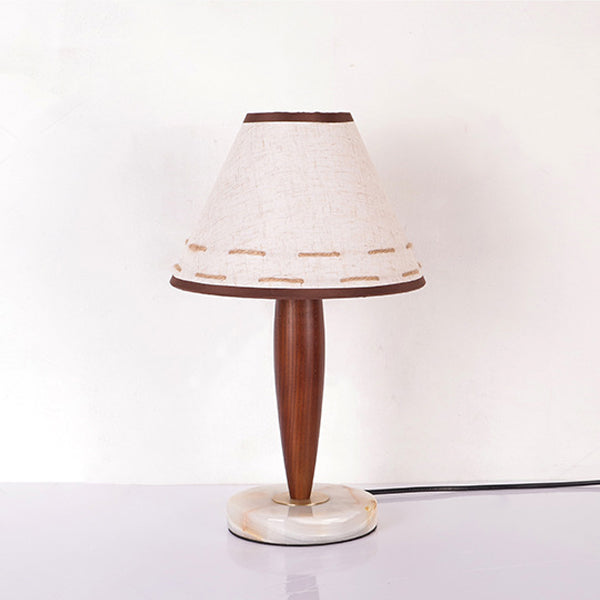 Table Lamp Mid-Century Modern Solid Wood & Marble with Tapered Fabric Shade for Bedroom