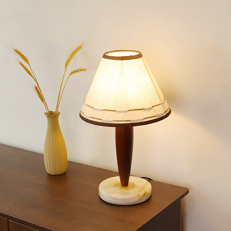 Table Lamp Mid-Century Modern Solid Wood & Marble with Tapered Fabric Shade for Bedroom