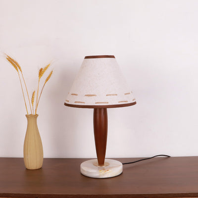 Table Lamp Mid-Century Modern Solid Wood & Marble with Tapered Fabric Shade for Bedroom