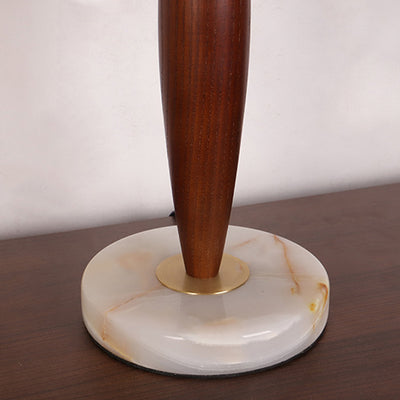 Table Lamp Mid-Century Modern Solid Wood & Marble with Tapered Fabric Shade for Bedroom