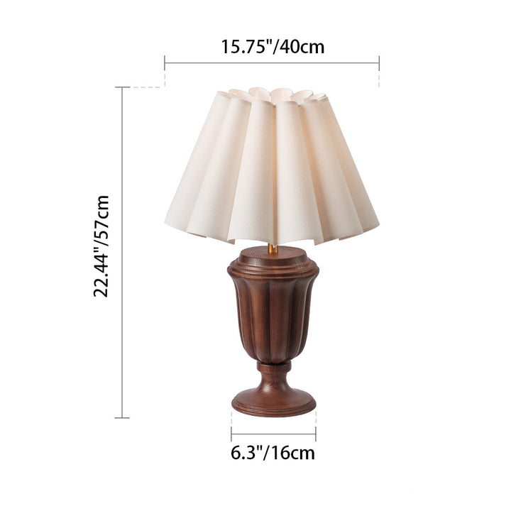 Lámpara de mesa de 1 luz tradicional francesa con pantalla cónica de algodón y lino, madera de fresno maciza y metal para dormitorio 