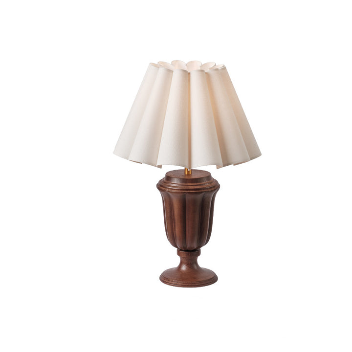 Traditional French Tapered Cotton &amp; Linen Shade Solid Ash Wood Metal 1-Light Table Lamp for Bedroom
