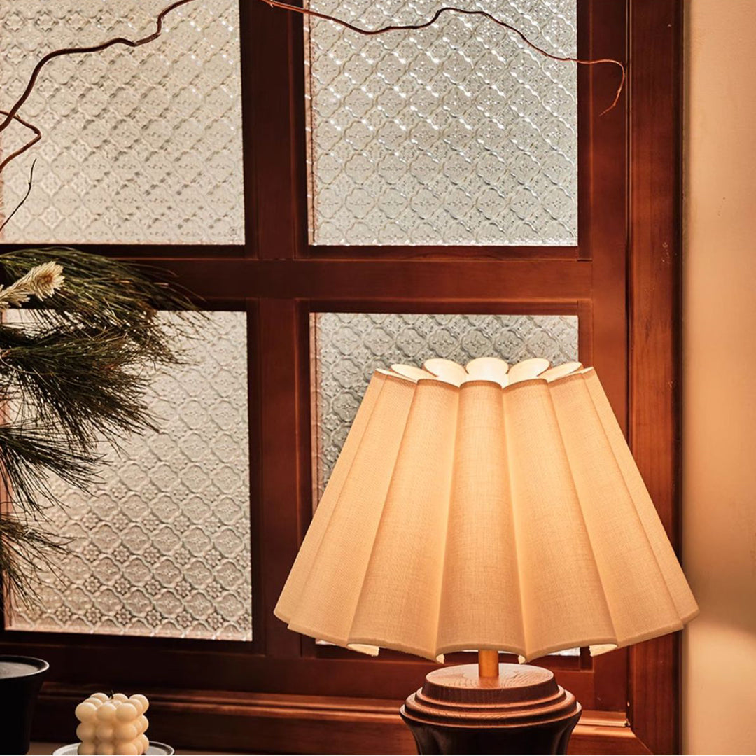Traditional French Tapered Cotton &amp; Linen Shade Solid Ash Wood Metal 1-Light Table Lamp for Bedroom