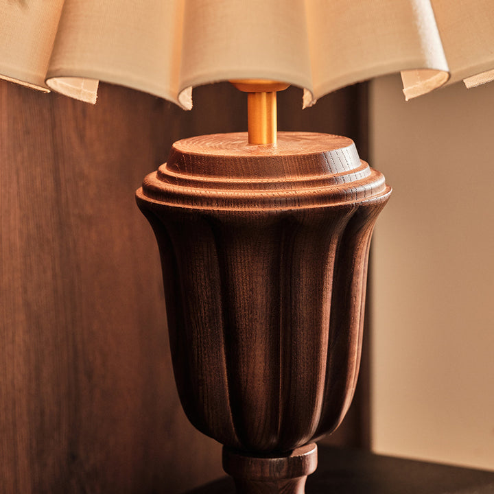 Traditional French Tapered Cotton &amp; Linen Shade Solid Ash Wood Metal 1-Light Table Lamp for Bedroom