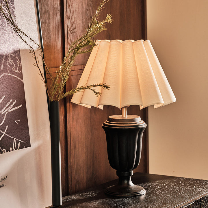 Traditional French Tapered Cotton &amp; Linen Shade Solid Ash Wood Metal 1-Light Table Lamp for Bedroom