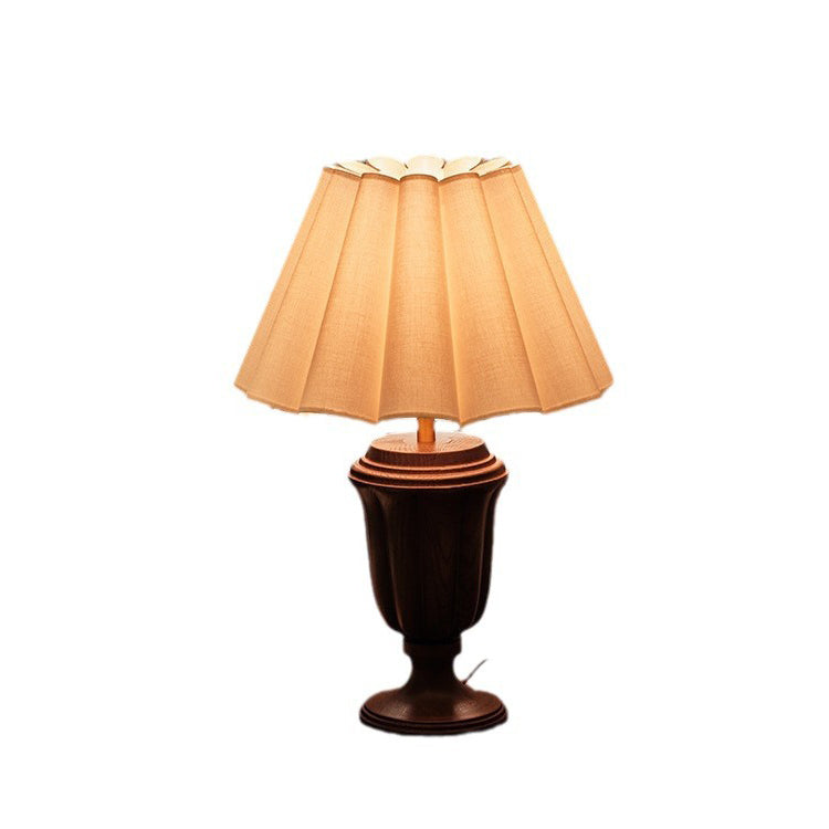 Traditional French Tapered Cotton &amp; Linen Shade Solid Ash Wood Metal 1-Light Table Lamp for Bedroom