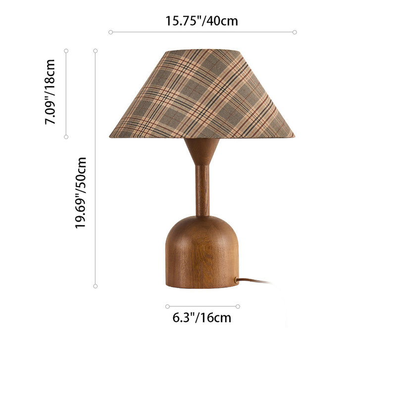 Moderne Mid-Century Kegelkarierte Lampenschirm aus Aschenholz Stoff 1-Licht Tischlampe für das Schlafzimmer 