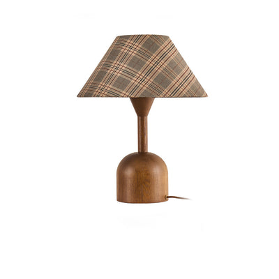 Moderne Mid-Century Kegelkarierte Lampenschirm aus Aschenholz Stoff 1-Licht Tischlampe für das Schlafzimmer 
