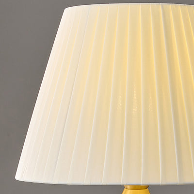Lámpara de mesa de 1 luz para dormitorio con pantalla de tela cónica nórdica contemporánea de cerámica de latón macizo 