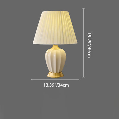 Lámpara de mesa de 1 luz para dormitorio con pantalla de tela cónica nórdica contemporánea de cerámica de latón macizo 