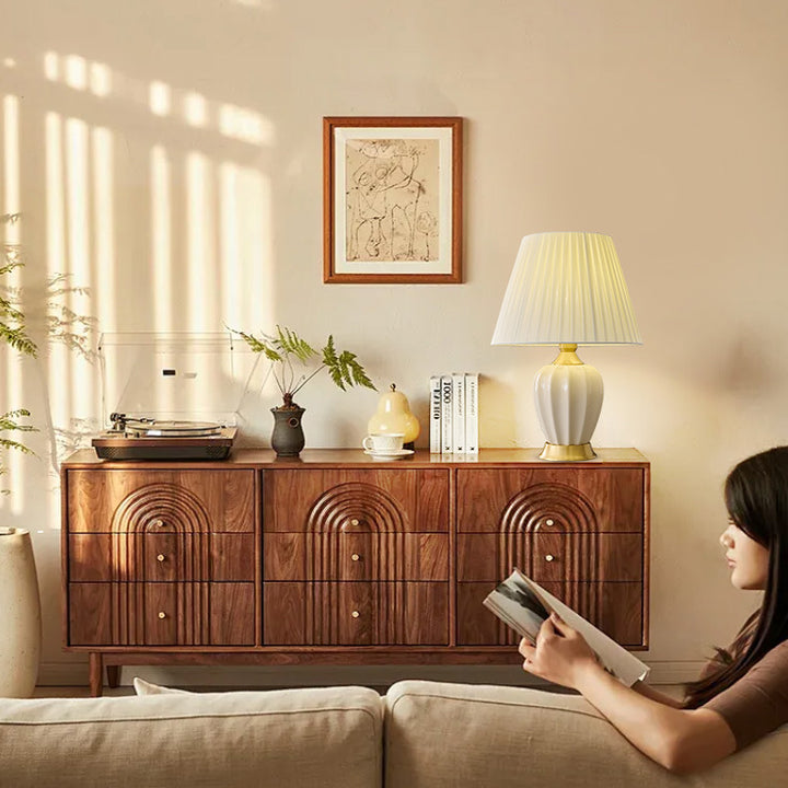Lampe de table 1 lumière en céramique en laiton massif avec abat-jour en tissu effilé nordique contemporain pour chambre 