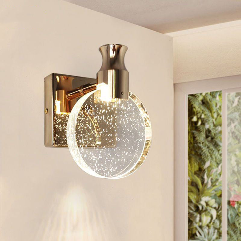 Contemporary Nordic Round Crystal Wall Sconce Lamp with Metal Base LED for Hallway