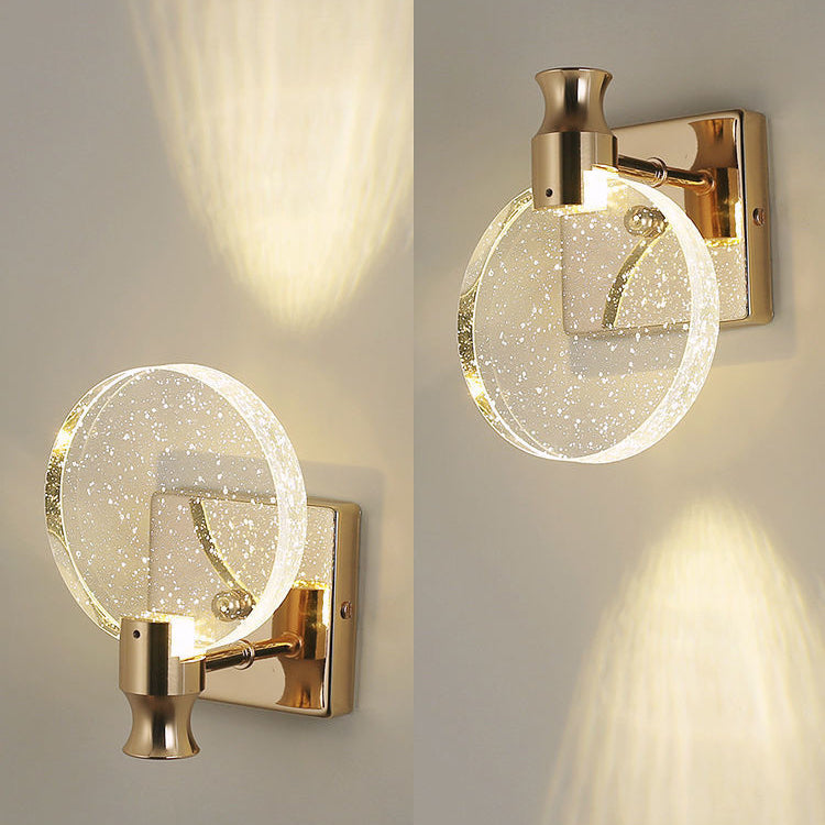 Contemporary Nordic Round Crystal Wall Sconce Lamp with Metal Base LED for Hallway