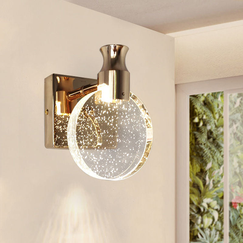 Contemporary Nordic Round Crystal Wall Sconce Lamp with Metal Base LED for Hallway