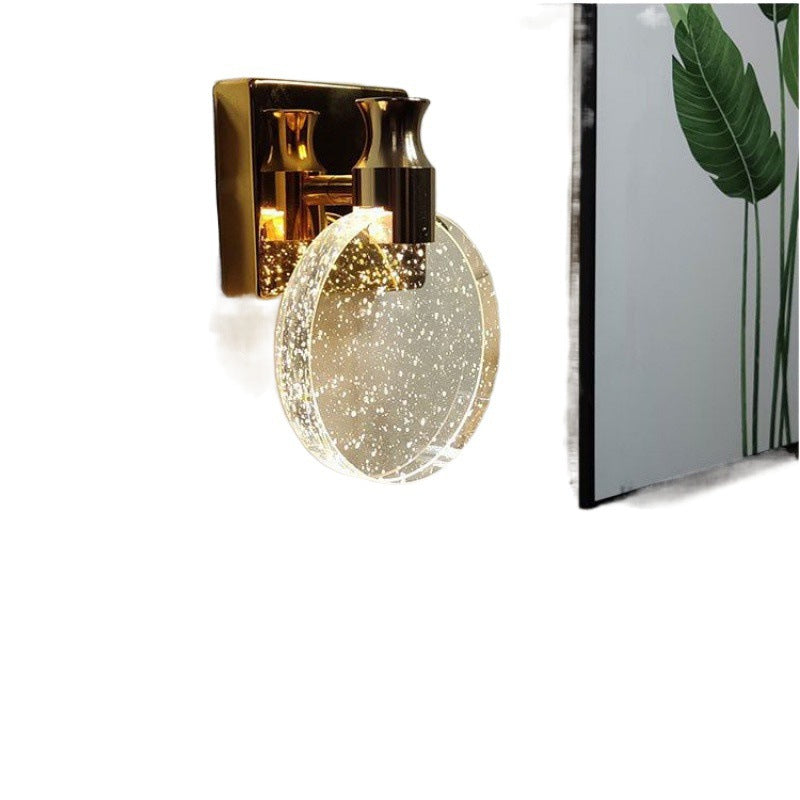 Contemporary Nordic Round Crystal Wall Sconce Lamp with Metal Base LED for Hallway