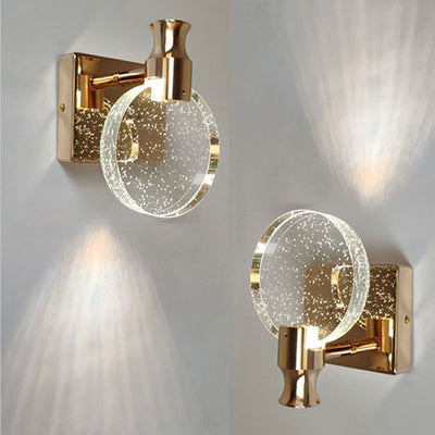Contemporary Nordic Round Crystal Wall Sconce Lamp with Metal Base LED for Hallway