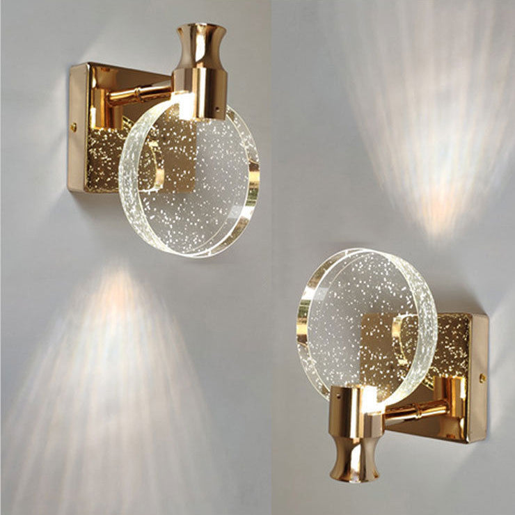 Contemporary Nordic Round Crystal Wall Sconce Lamp with Metal Base LED for Hallway