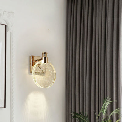 Contemporary Nordic Round Crystal Wall Sconce Lamp with Metal Base LED for Hallway