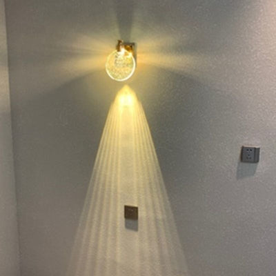Contemporary Nordic Round Crystal Wall Sconce Lamp with Metal Base LED for Hallway