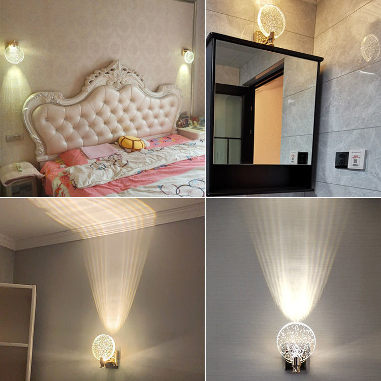 Contemporary Nordic Round Crystal Wall Sconce Lamp with Metal Base LED for Hallway