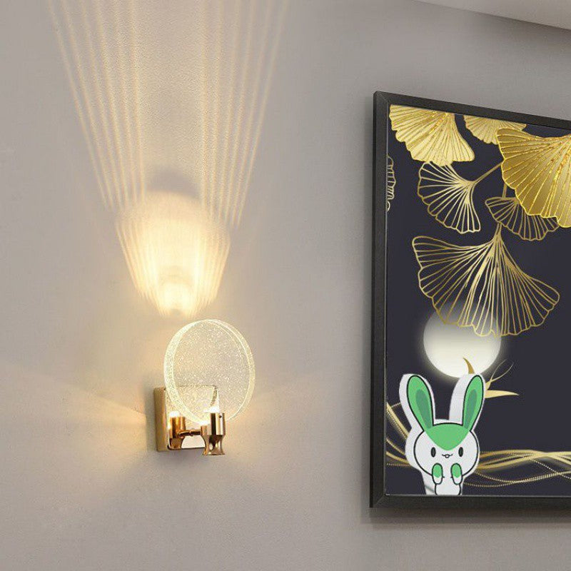 Contemporary Nordic Round Crystal Wall Sconce Lamp with Metal Base LED for Hallway
