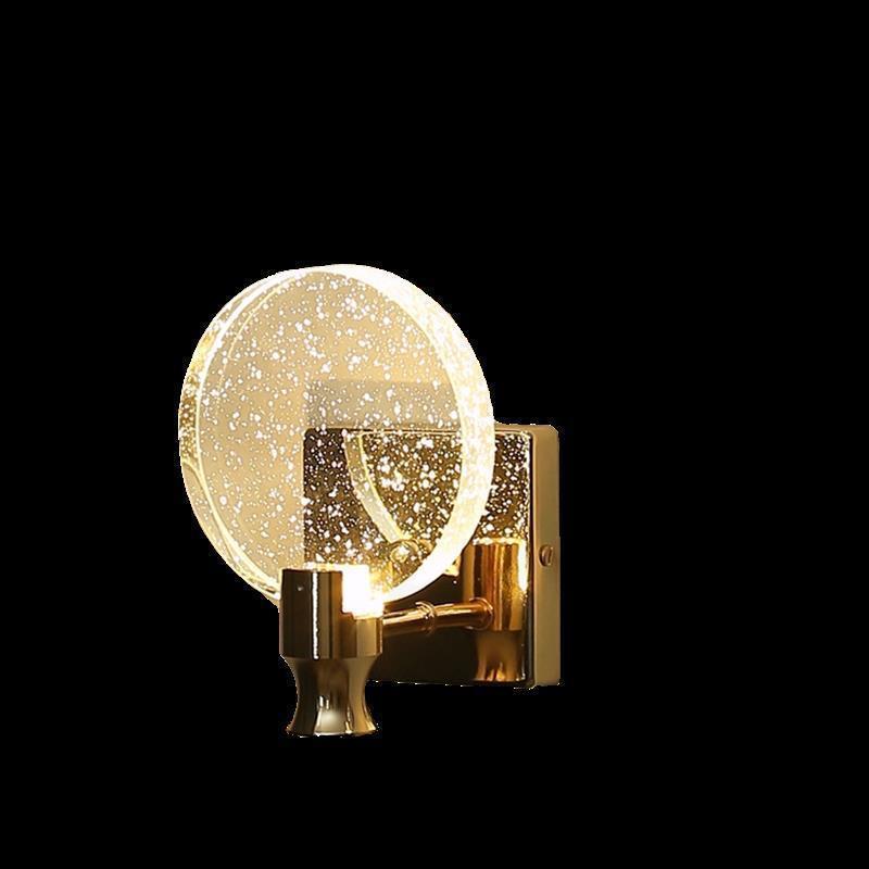 Contemporary Nordic Round Crystal Wall Sconce Lamp with Metal Base LED for Hallway