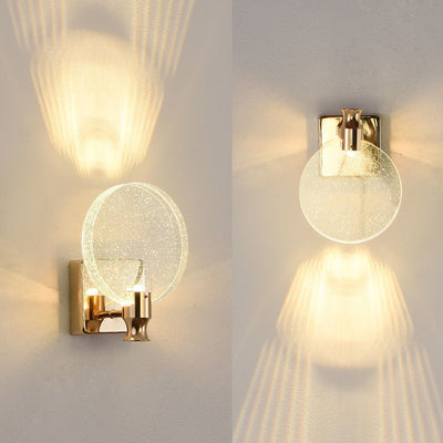 Contemporary Nordic Round Crystal Wall Sconce Lamp with Metal Base LED for Hallway