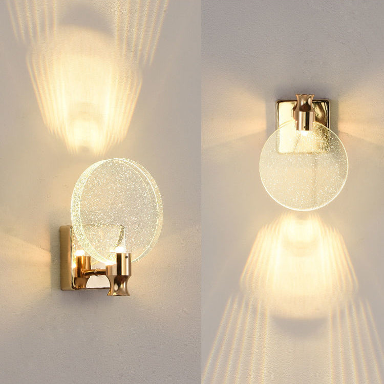 Contemporary Nordic Round Crystal Wall Sconce Lamp with Metal Base LED for Hallway