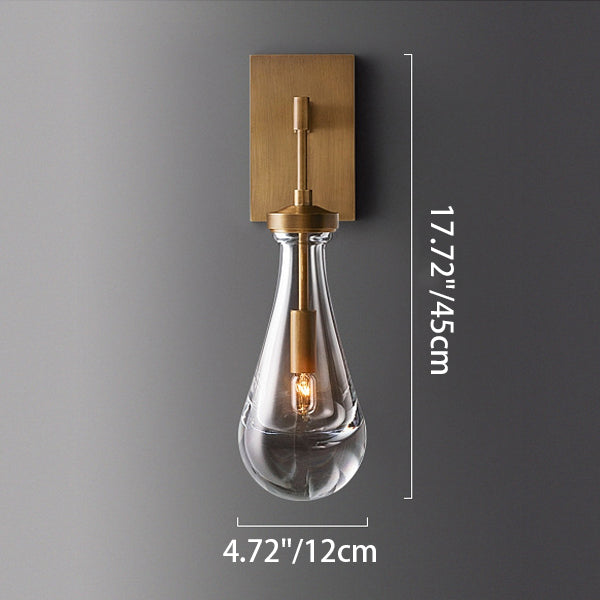 Applique murale en verre en forme de larme minimaliste moderne avec base en laiton 1 lumière pour salon 