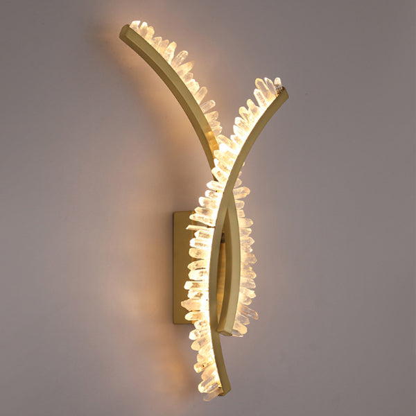 Contemporary Creative Curve Stainless Steel Natural Crystal 1/2 Light Wall Sconce Lamp For Bedroom