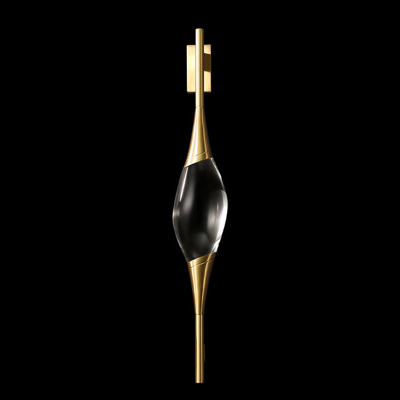 Modern Art Deco Brass Wall Sconce with Waterdrop Crystal Center