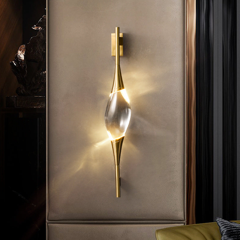 Modern Art Deco Brass Wall Sconce with Waterdrop Crystal Center