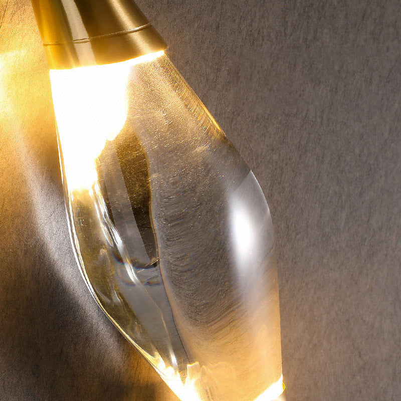 Modern Art Deco Brass Wall Sconce with Waterdrop Crystal Center